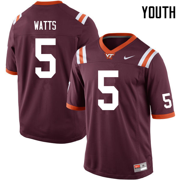Youth #5 Bryce Watts Virginia Tech Hokies College Football Jerseys Sale-Maroon - Click Image to Close